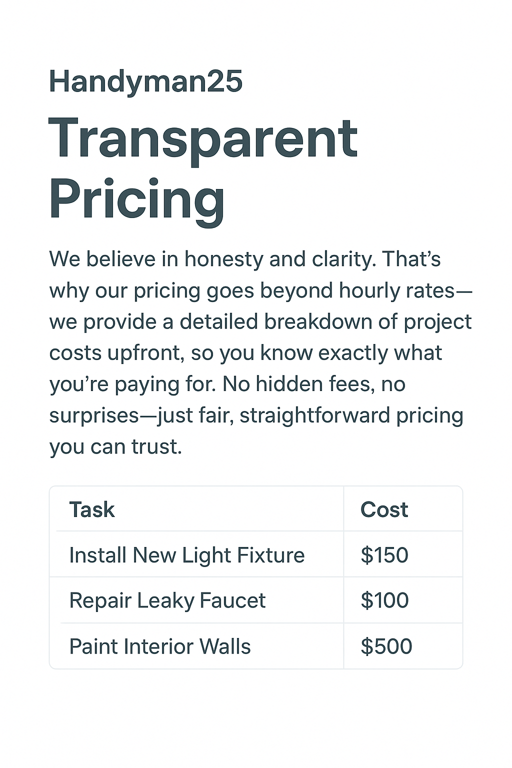 Transparent pricing should clearly outline project costs, not just hourly rates.